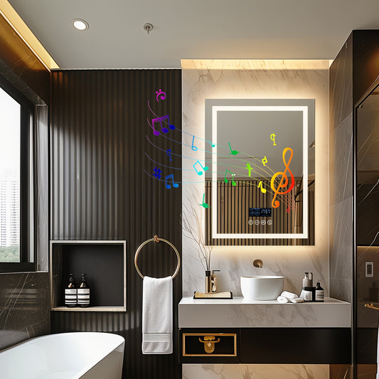 Smart LED Lighted Bathroom Mirror with Dimming and Music Features